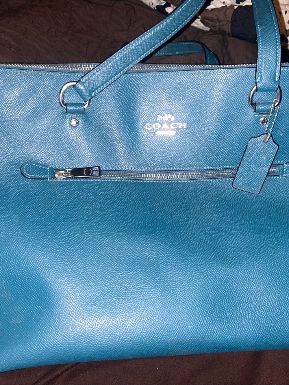 Coach Teal Leather Tote Bag - Silver Hardware